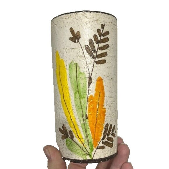 MCM Bitossi Rosenthal Netter Textured Italian Pottery 6" Vase Wildflower Design - Picture 1 of 6
